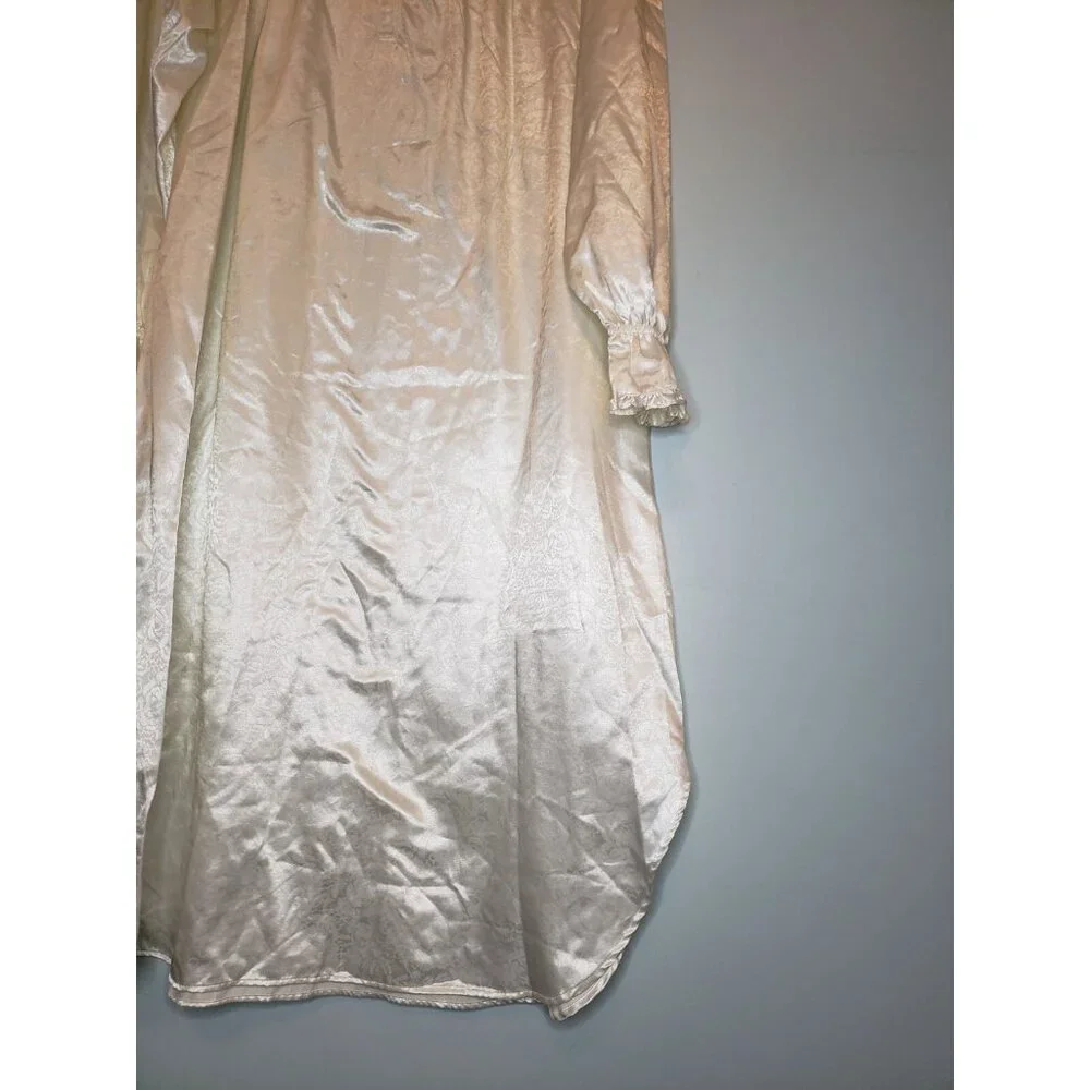 Fundamentals Women M Midi Nightgown Satin Cream Floral Grannycore Ruffle Collar - Picture 3 of 5